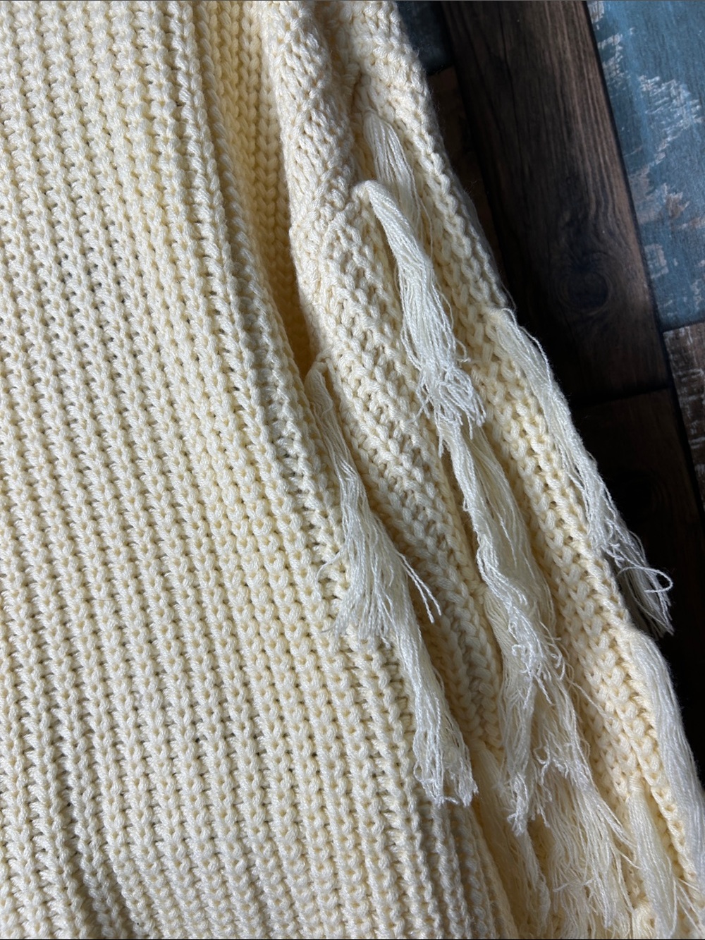 Hayden Cream Fringe Chunky V-Neck Cardigan - Picture 16 of 16